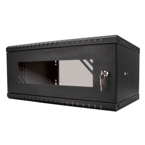 Stovo Spintelė 19" 4U, 450mm, Stiklinės Durys, Juoda