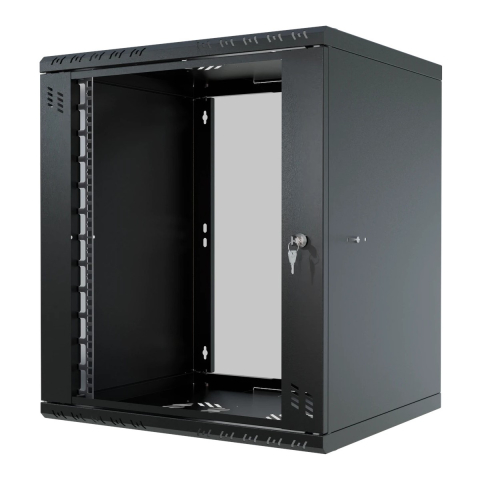 Stovo Spintelė 19" 12U, 450mm, Stiklinės Durys, Juoda
