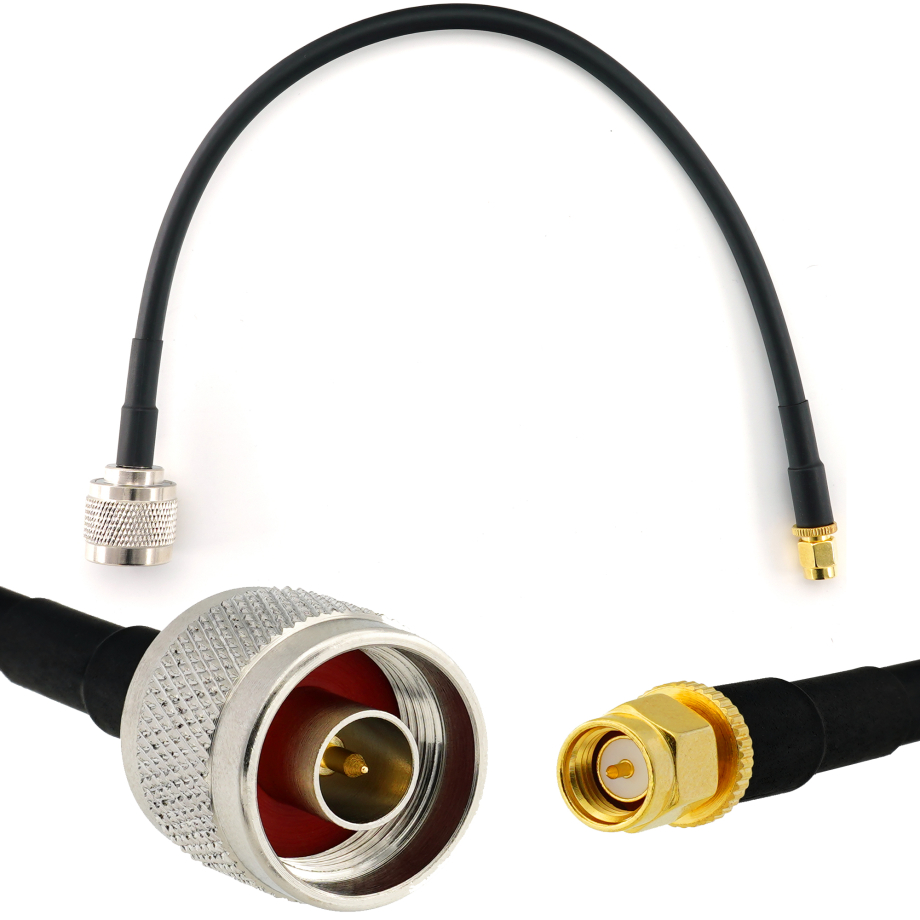 SMA Male iki N Male 30cm koaksialinis kabelis — HF240 (atitinka LMR240)