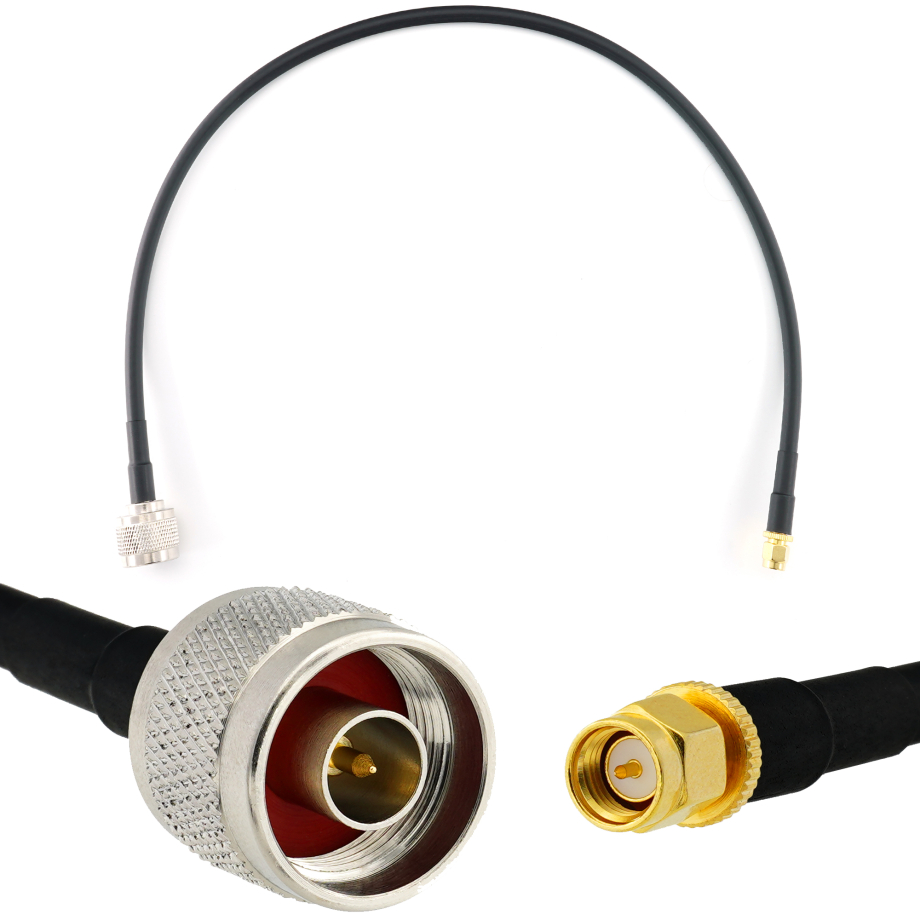 SMA Male iki N Male 50cm koaksialinis kabelis — HF240 (atitinka LMR240)
