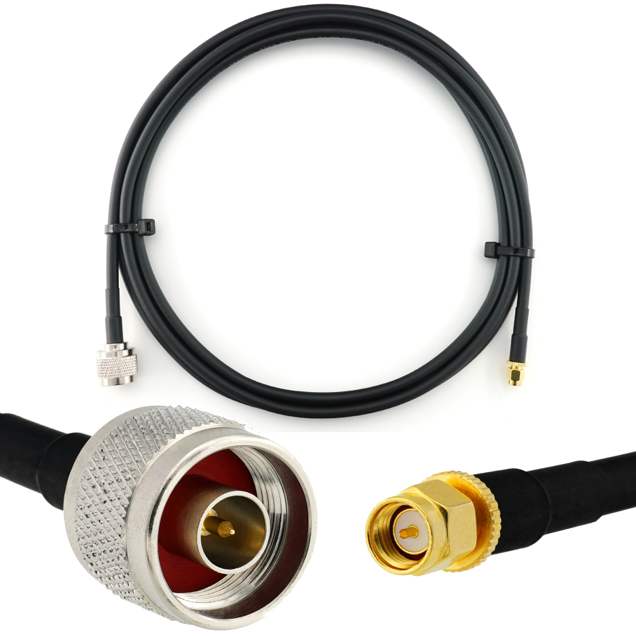 SMA Male iki N Male 1m koaksialinis kabelis — HF240 (atitinka LMR240)