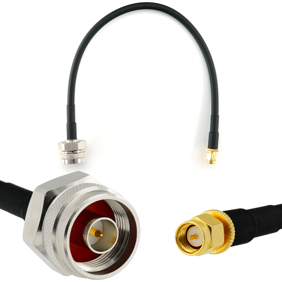 SMA Male iki N Male Hex 30cm koaksialinis kabelis — HF240 (atitinka LMR240)