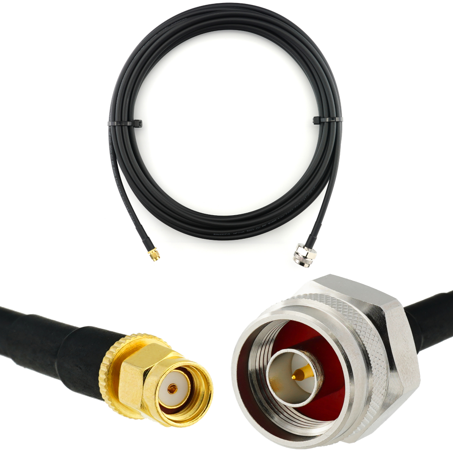 RP-SMA Male iki N Male Hex 10m koaksialinis kabelis — HF240 (atitinka LMR240)