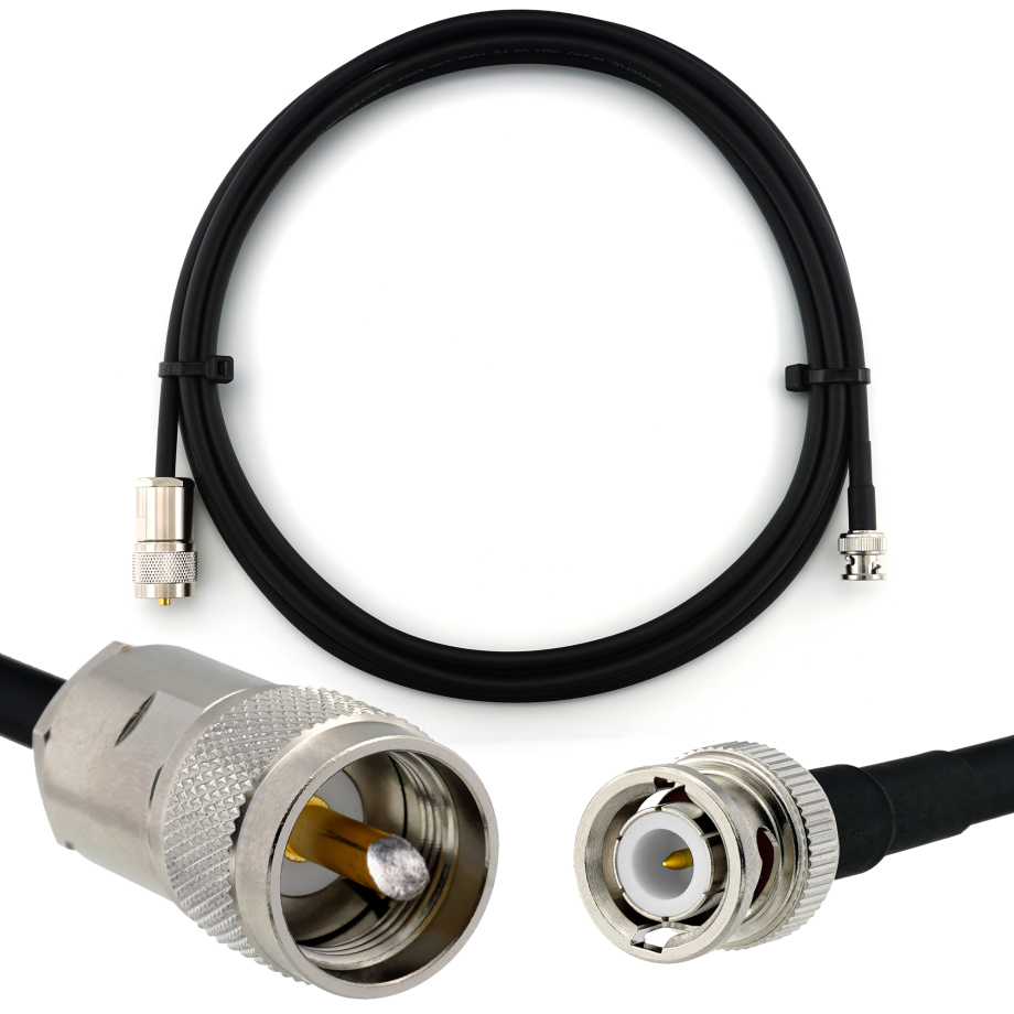 BNC Male iki PL259 1m UHF koaksialinis kabelis — HF240 (atitinka LMR240)
