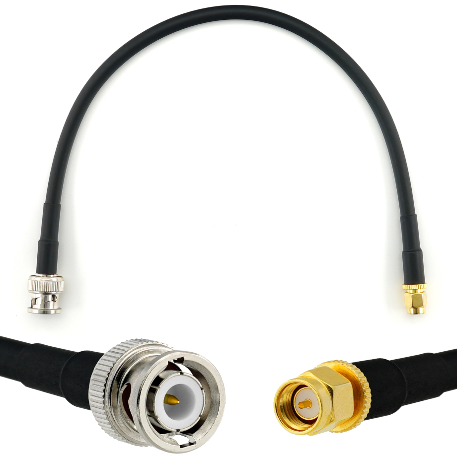 BNC Male iki SMA Male 30cm koaksialinis kabelis — HF240 (atitinka LMR240)