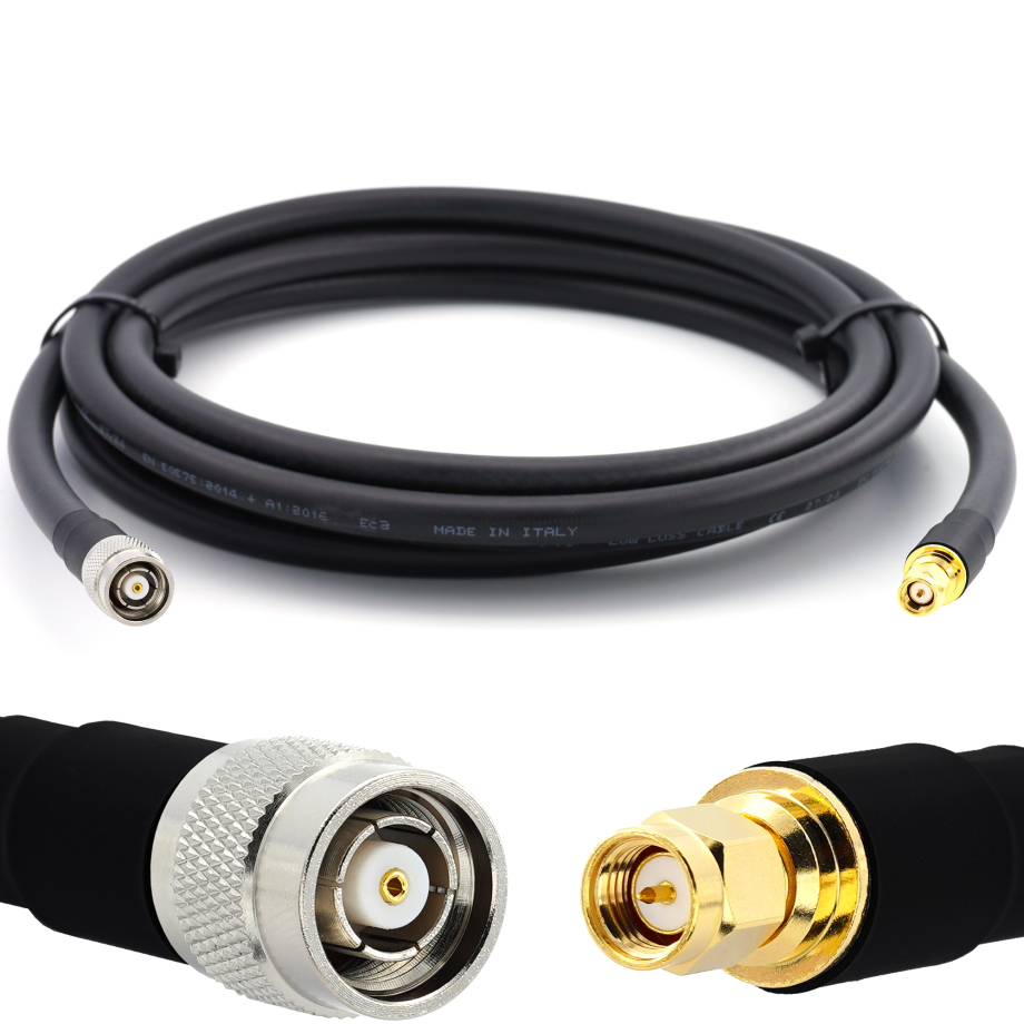 SMA Male iki RP-TNC Male 20m koaksialinis kabelis — elastinis HF-400-UF (atitinka LMR400 UF UltraFlex)