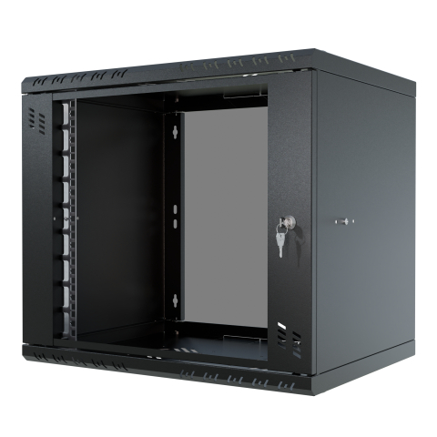 Stovo Spintelė 19" 9U, 600mm, Stiklinės Durys, Juoda