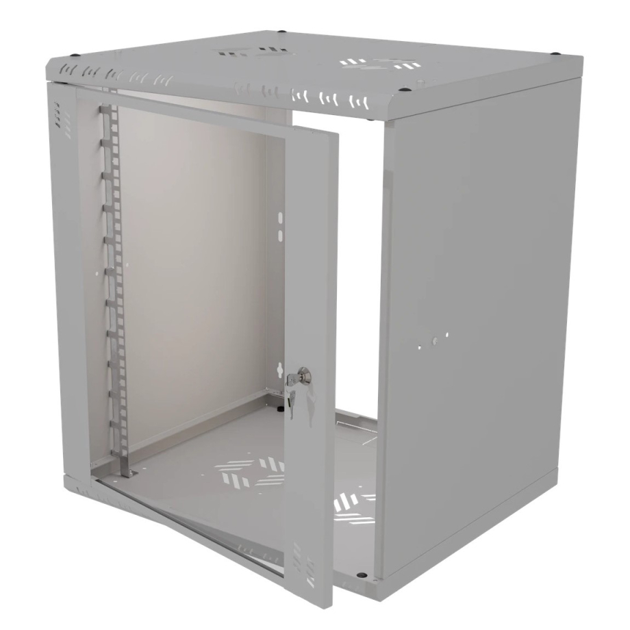 Stovo Spintelė 19" 12U, 600mm, Stiklinės Durys, Pilka