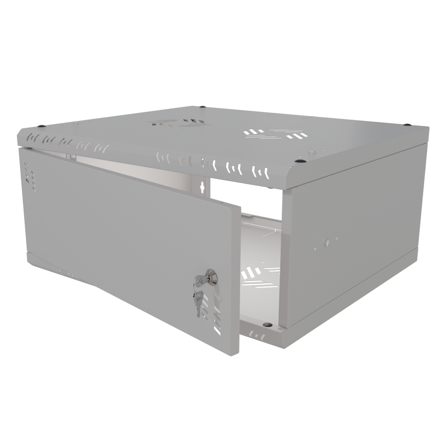 Stovo Spintelė 19" 4U, 450mm, Metalinės durys, Pilka